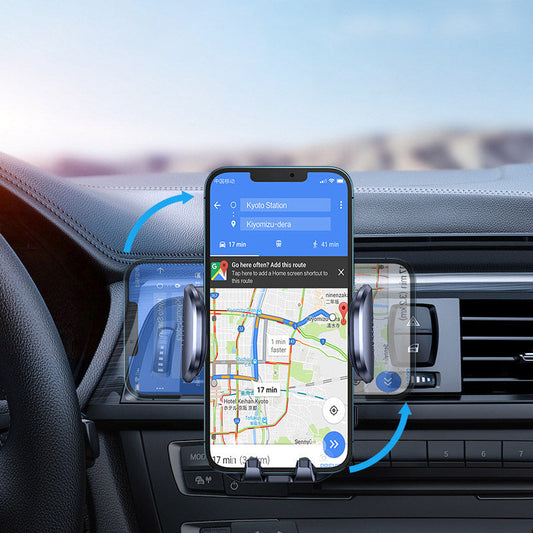 Support téléphone voiture noir avec chargeur sans fil fixé sur la grille d'aération
