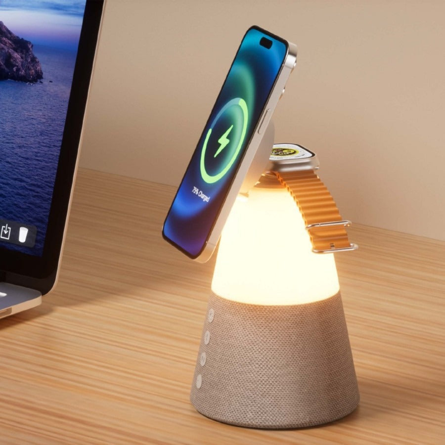 Chargeur sans fil 3-en-1 avec enceinte et veilleuse Packune – photo 3