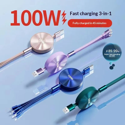 Câble Rétractable 3-en-1 – Lightning, Micro USB & Type-C